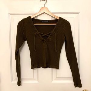 Olive Green Brandy Melville Lace Up Crop Top